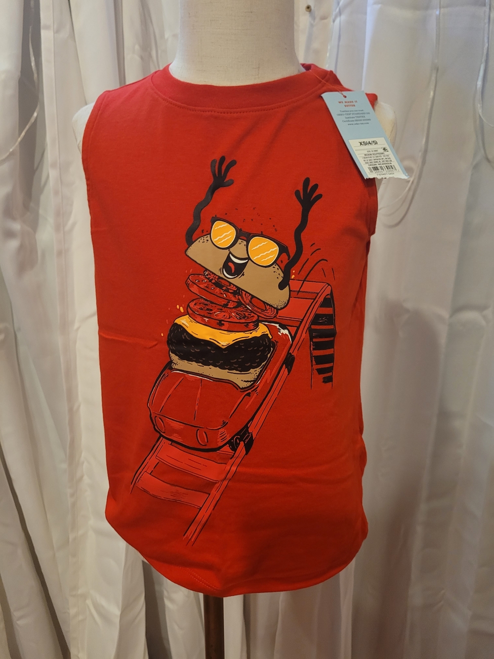 Cat & Jack Red Sleeveless Burger Graphic Tank